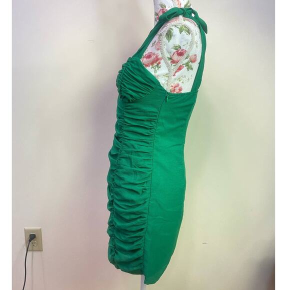 Green PrettyLittle Thing Rouched Dress 6us Bow Detail on Shoulders - Picture 7 of 10